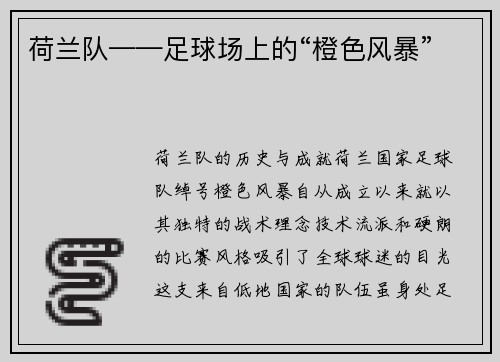 荷兰队——足球场上的“橙色风暴”